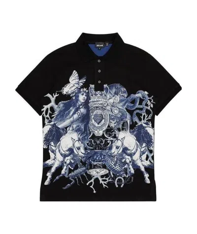 Just Cavalli Pattern Polo Shirt In Black
