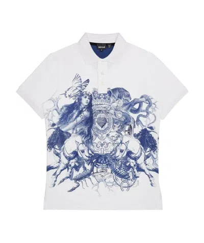 Just Cavalli Pattern Polo Shirt In White