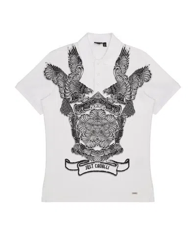 Just Cavalli Pattern Polo Shirt In White