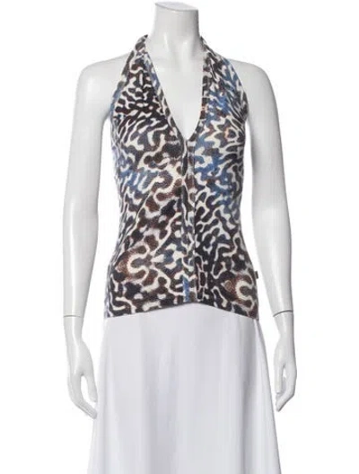 Pre-owned Just Cavalli Patterned Halterneck Top In Green