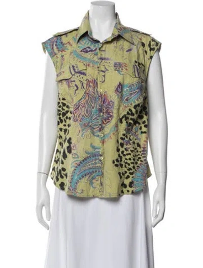 Pre-owned Just Cavalli Patterned Short Sleeve Top In Green