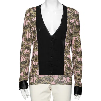 Just Cavalli Pink & Gold Printed Jersey Pintuck Detailed Top In Multi