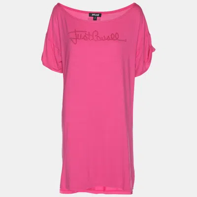 Pre-owned Just Cavalli Pink Jersey Logo Tops L
