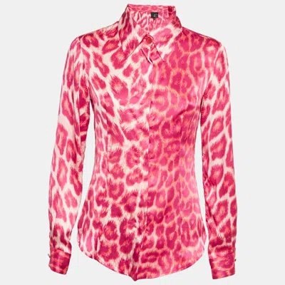 Pre-owned Just Cavalli Pink Leopard Print Satin Long Sleeve Shirt M