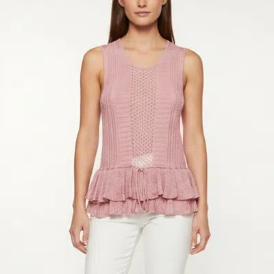 Pre-owned Just Cavalli Pink Lurex Knit Sleeveless Ruffle Hem Top S