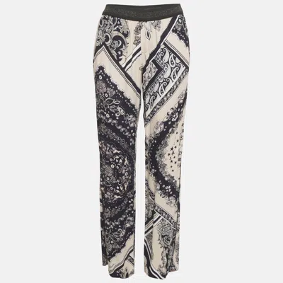Pre-owned Just Cavalli Pink Printed Crepe & Lurex Knit Waist Pants M