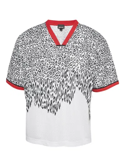 Pre-owned Just Cavalli  Leopard-print T-shirt In White