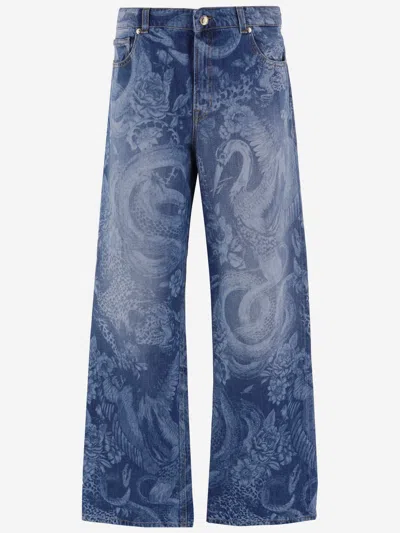 Just Cavalli Printed Cotton Denim Jeans In Blue