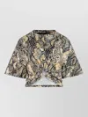 Just Cavalli Printed Cotton T-shirt Knot Detail In Multi