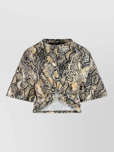 JUST CAVALLI PRINTED COTTON T-SHIRT KNOT DETAIL