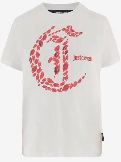 Just Cavalli Printed Cotton T Shirt In White
