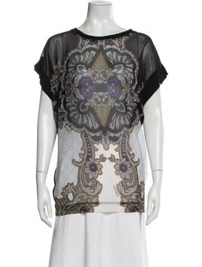 Pre-owned Just Cavalli Printed Crew Neck Top In Black