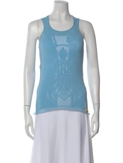 Pre-owned Just Cavalli Printed Crew Neck Top In Blue
