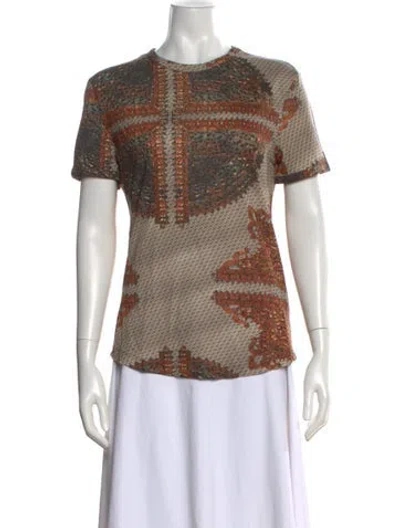 Pre-owned Just Cavalli Printed Crew Neck Top In Brown