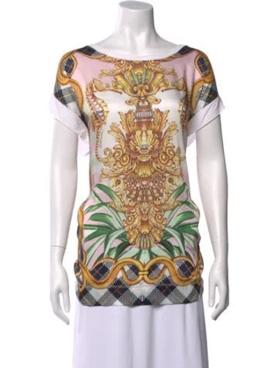 Pre-owned Just Cavalli Printed Crew Neck Top In White