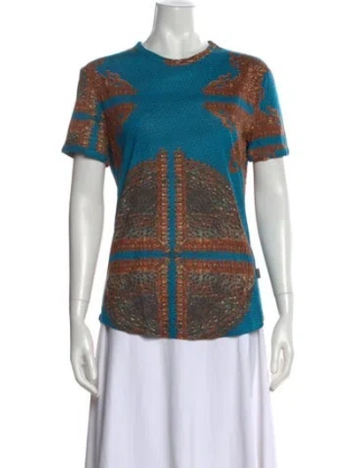 Pre-owned Just Cavalli Printed Crew Neck T-shirt In Blue