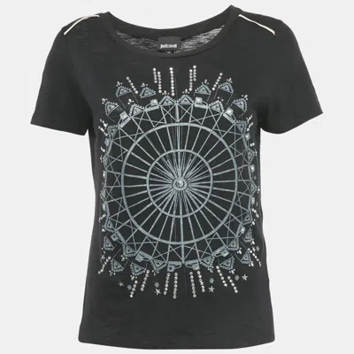 Just Cavalli Printed Embellished Cotton T-shirt In Black