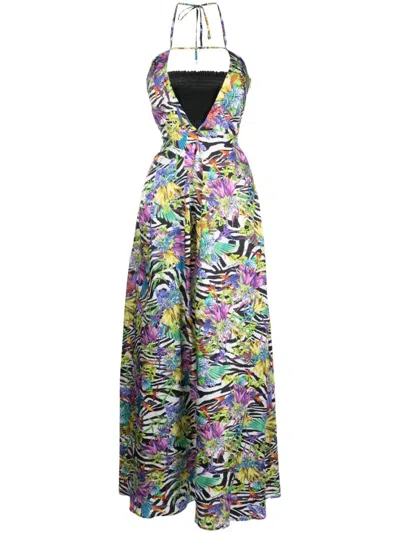 Just Cavalli Printed Halterneck Maxi Dress In White