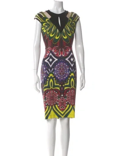 Pre-owned Just Cavalli Printed Knee-length Dress In Black