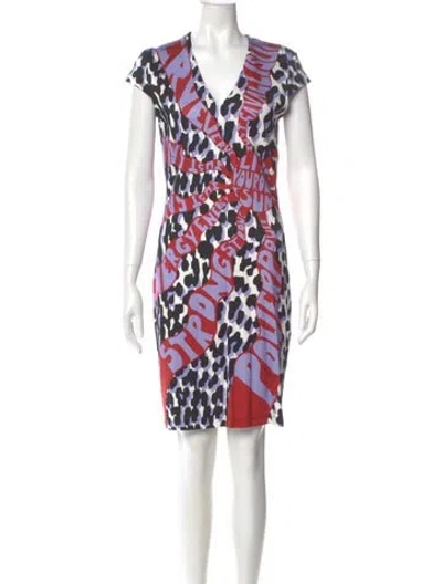 Pre-owned Just Cavalli Printed Knee-length Dress In Purple