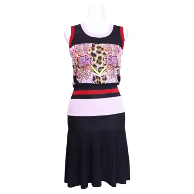 Pre-owned Just Cavalli Printed Knit Sleeveless Midi Dress - Xs In Black