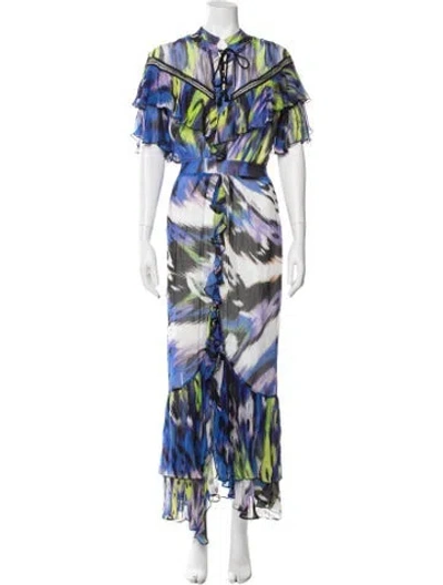 Pre-owned Just Cavalli Printed Long Dress In Blue