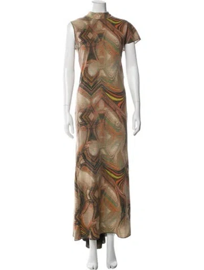 Pre-owned Just Cavalli Printed Long Dress In Brown