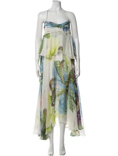 Pre-owned Just Cavalli Printed Long Dress In Green