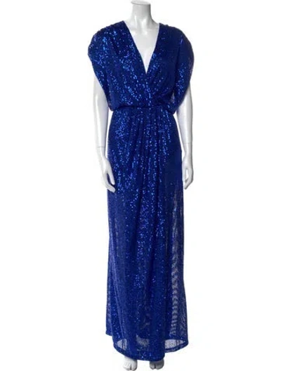 Pre-owned Just Cavalli Printed Long Dress W/ Tags In Blue