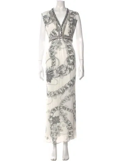 Pre-owned Just Cavalli Printed Long Dress In White