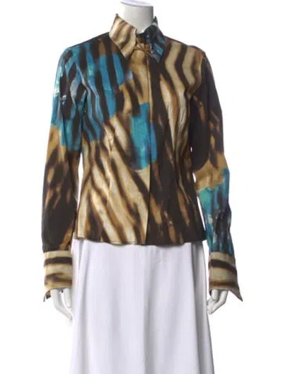 Pre-owned Just Cavalli Printed Long Sleeve Blouse In Brown