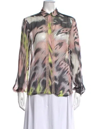 Pre-owned Just Cavalli Printed Long Sleeve Blouse In Pink