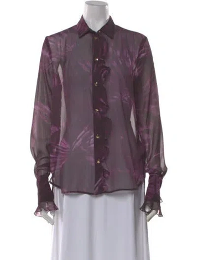 Pre-owned Just Cavalli Printed Long Sleeve Blouse W/ Tags In Purple