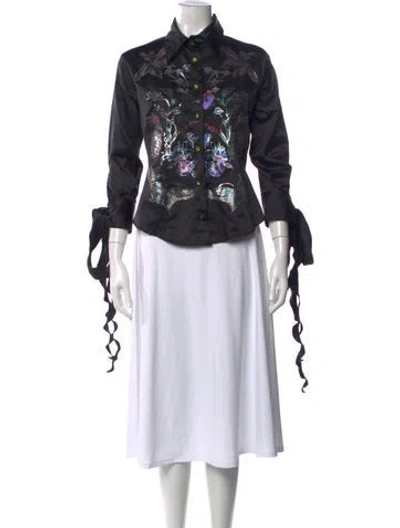 Pre-owned Just Cavalli Printed Long Sleeve Button-up Top In Black