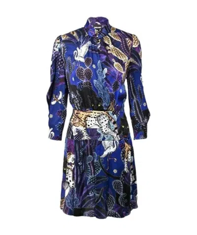 Just Cavalli Printed Long-sleeved Dress In Blue