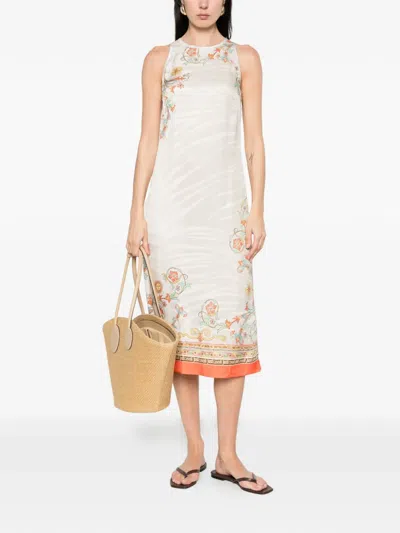 Just Cavalli Printed Midi Dress In Neutral