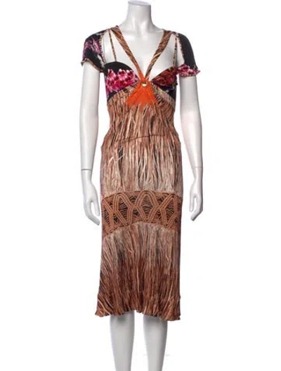 Pre-owned Just Cavalli Printed Midi Length Dress In Brown