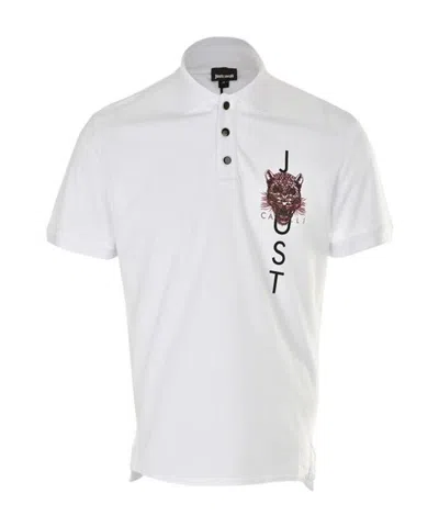 Just Cavalli Printed Polo Shirt In White