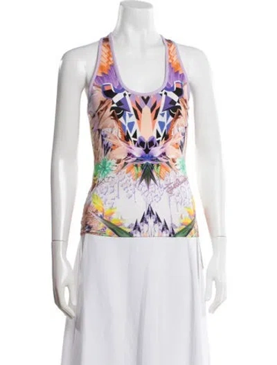 Pre-owned Just Cavalli Printed Scoop Neck Top In Pink