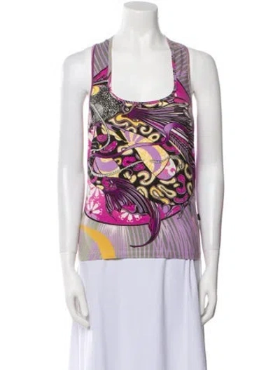 Pre-owned Just Cavalli Printed Scoop Neck Top In Purple