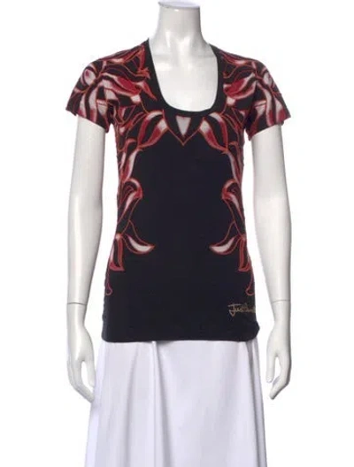 Pre-owned Just Cavalli Printed Scoop Neck T-shirt In Black