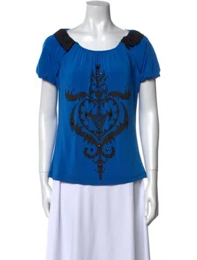 Pre-owned Just Cavalli Printed Scoop Neck T-shirt In Blue