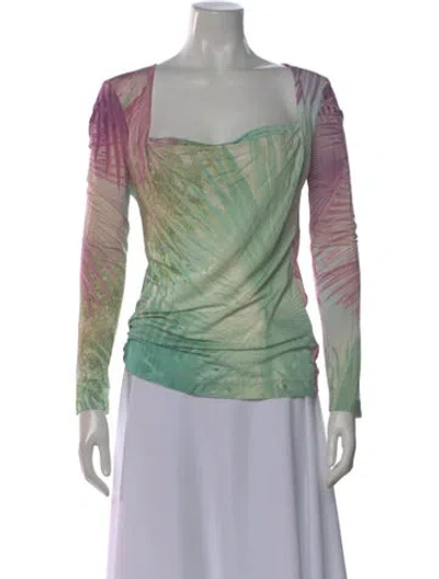 Pre-owned Just Cavalli Printed Square Neckline Top In Green