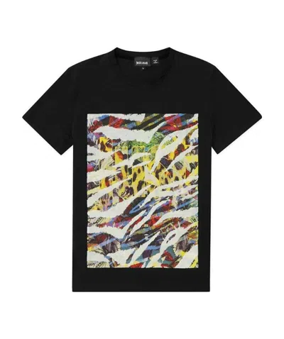 Just Cavalli Printed T-shirt With Round Neck In Black