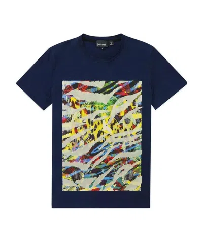 Just Cavalli Printed T-shirt With Round Neck In Black