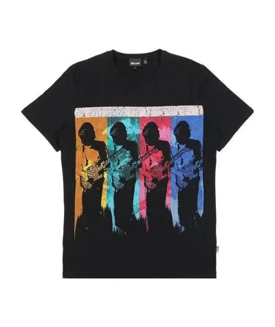 Just Cavalli Printed T-shirt With Round Neck In Black