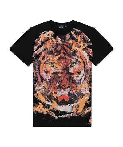 Just Cavalli Printed T-shirt With Round Neck In Black