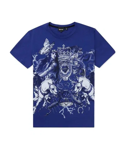 Just Cavalli Printed T-shirt With Round Neck In Blue