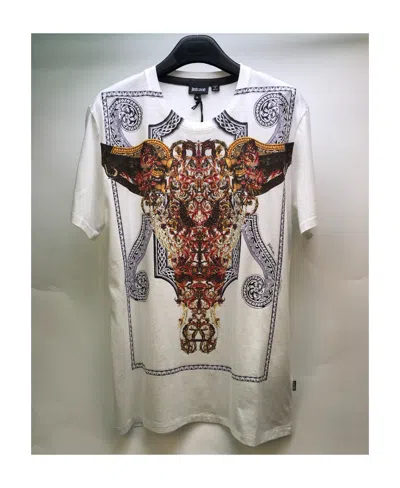 Just Cavalli Printed T-shirt With Round Neck In Gray