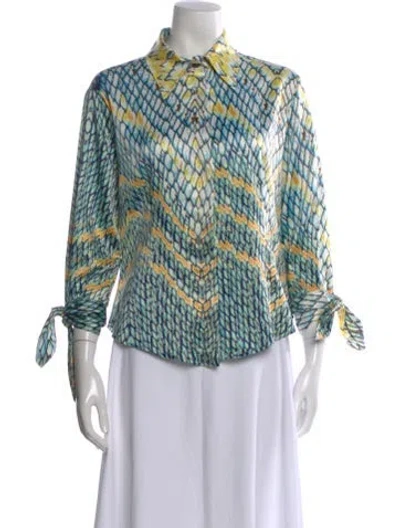 Pre-owned Just Cavalli Printed Three-quarter Sleeve Blouse In Blue